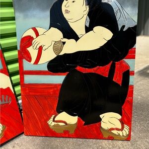 Traditional Japanese Art Print with Red and Black Accents